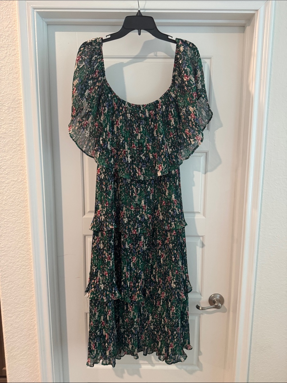Lulu's Dark Green Floral Ruffle Midi Dress